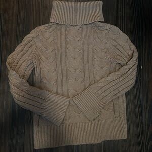 Tan Cable Knit Turtleneck Sweater